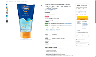 Protector Solar NIVEA SUN Kids FPS 50+ 150ml por $180 | Amazon
