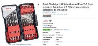 Bosch metaal spiraalboormachine HSS set PointTeQ DIN 338 18-delig voor €9,65