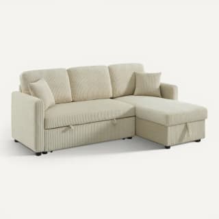 Canapé d'angle convertible KIM en velours côtelé beige pour 449,99€ chez But