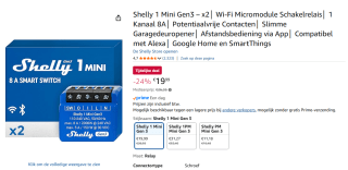 Shelly -1 Mini Gen3 (Dubbelpak) voor €19,99 bij Amazon