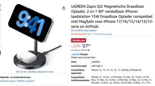 UGREEN 2-in-1 Magnetische Oplaadstandaard voor €27,99 bij Amazon