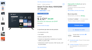 Smart TV Onn Roku 32'' HD por $2,228 | Mercado Libre