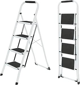 UZIRO Escalera Plegable 4 Peldaños Estructura Acero y Antideslizante por 45,12€