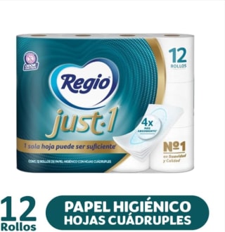 Papel Higiénico Regio Just 1 (12 rollos) por $135 en Amazon