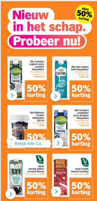 Nieuwe producten in het schap bij AH: 50% korting
