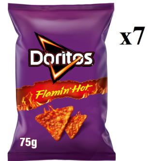 7 Bolsas de Doritos Flamin Hot, Snack de Maíz Picante 75 gr por 6.44€