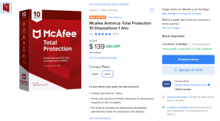 Mcafee Antivirus Total Protection por $139 | Mercado Libre