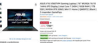 ASUS V16 V3607VM Gaming Laptop voor €799 bij Amazon