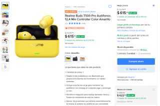 Realme Buds T500 Pro por $615 | Oferta Mercado Libre