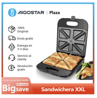Aigostar Sandwichera XXL para 4 sándwiches por 23,44€