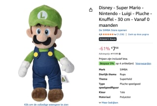 Nintendo Super Mario Knuffel Luigi 30 cm voor €7 bij Amazon