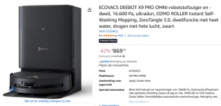 ECOVACS Deebot X9 Pro Omni Black robotstofzuiger voor €869,74 bij Amazon