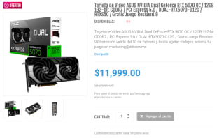 Tarjeta ASUS RTX 5070 OC 12GB 192-bit GDDR7 por $11,999 | DDTech