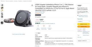 LISEN cargador inalámbrico 2 en 1 MagSafe 15W por $299 en Amazon
