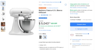 Batidora KitchenAid 4.3L 275W por $5,043 | Mercado Libre
