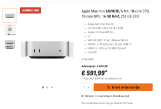 Apple Mac mini MU9D3D/A M4 voor 591,99 euro