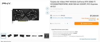 Tarjeta PNY RTX 5060 Ti VCG5060T8DFXPB1 8GB por $7,269 | CyberPuerta