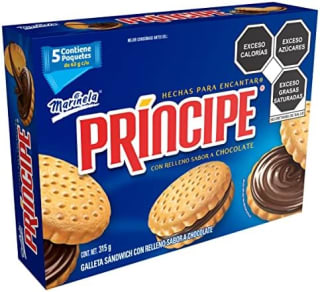 Marinela Galletas Príncipe, 5 paquetes (315g) por $28 en Amazon