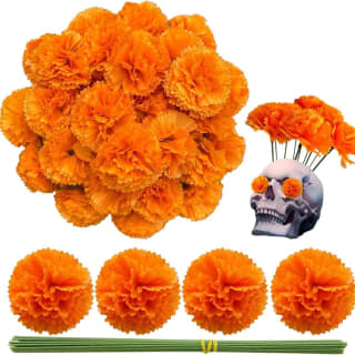 Set de 70 flores de cempasúchil artificial por $141 en Mercado Libre