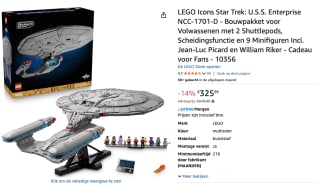 LEGO Icons 10356 Star Trek: U.S.S. Enterprise NCC-1701-D voor €325,99 bij Amazon