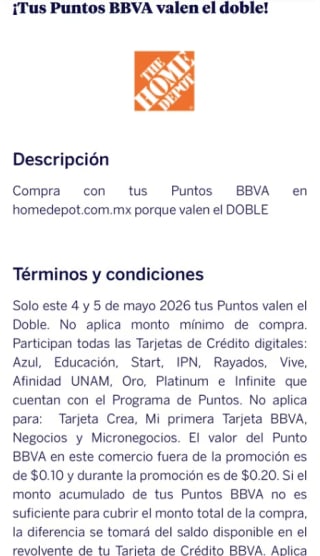 Puntos BBVA Valen Doble | Home Depot (Mayo)