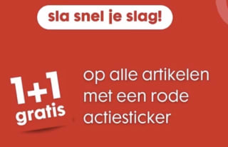 1+1 gratis op alle artikelen met een rode actiesticker bij de Hema