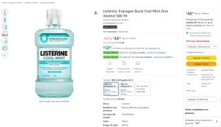 Listerine Enjuague Bucal Cool Mint Zero Alcohol 500 ml por $48 en Amazon