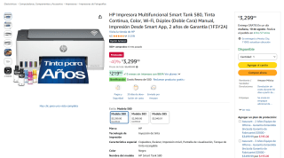 HP Impresora Multifuncional Smart Tank 580 por $3,299 en Amazon