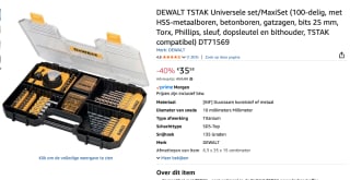 DeWALT DT71569-QZ accessoireset 100-delig voor €35,58 bij Amazon
