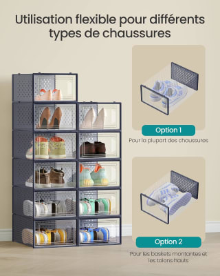 Lot de 18 boîtes à chaussures Songmics pour pointure jusqu'à 43, 34,39€ chez Amazon