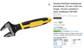Moersleutel verstelbaar 33 mm Stanley voor €10,06 bij Amazon