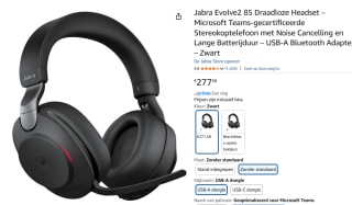 Jabra Evolve2 85 Draadloze Headset voor €277,58 bij Amazon