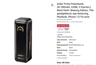 Anker Prime Powerbank 20.100mAh (Black Myth: Wukong Edition) voor €79 bij Amazon