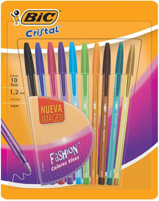 BIC Bolígrafo Cristal Fashion 1.2mm (paquete 10 piezas) por $20 en Amazon