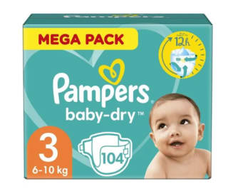 104 Couches PAMPERS Baby-Dry Taille 3 à 79,45€