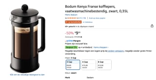 Bodum KENYA French Press Koffiezetter - 350 ml, voor €9,95 bij Amazon
