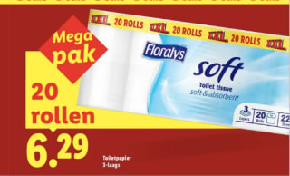 Toiletpapier 3-laags 20 rollen (XXL) voor €6,29 bij Lidl