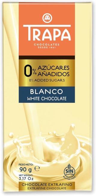 TRAPA 0% AZÚCARES AÑADIDOS tableta de chocolate blanco 90 g por 1,49€ en Amazon