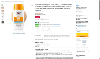 Eucerin Sun Face Hydro-Fluid FPS 50+ Tono Claro por $319 | Amazon