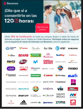 Promo 120 Horas de Banamex: 10% de descuento