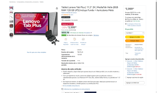 Lenovo Tab Plus 11.5" 2K 8GB 128GB por $3,999 | Amazon
