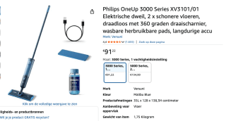 Philips OneUp 3000 Series XV3101/01 Elektrische dweil voor €91,22 bij Amazon