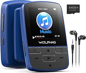 WOLFANG 64GB MP3 Player with Bluetooth 5.2, Sports Clip & Earphones – £18.99