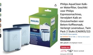 Philips / Saeco AquaClean CA6903/22 Waterfilter 2 stuks voor €16,56 bij Amazon
