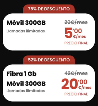 Lowi Móvil 300 300 Gb por 5€ o Fibra 1Gb + móvil 300 Gb por solo 20€ Clientes Digi
