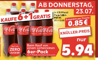Coca Cola 7x 1,25L voor €5,94 bij Kaufland in Duitsland