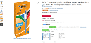 BIC 4 Colours Original Balpen (doos van 12) voor €12,89 bij Amazon