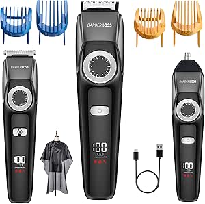 Barberboss Men’s Grooming Trimmer, Waterproof 3-in-1 Clipper, Hair, Beard & Nose Gro
