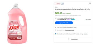 Lavatrastes Axion Extracto de Rosas 2.8 L por $100 en Sam's Club