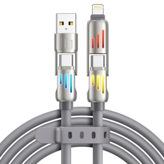 RAVIAD 4 in 1 Multi Charger Cable 1.2M [240W] with RGB LED Light, USB C/USB A to Lig